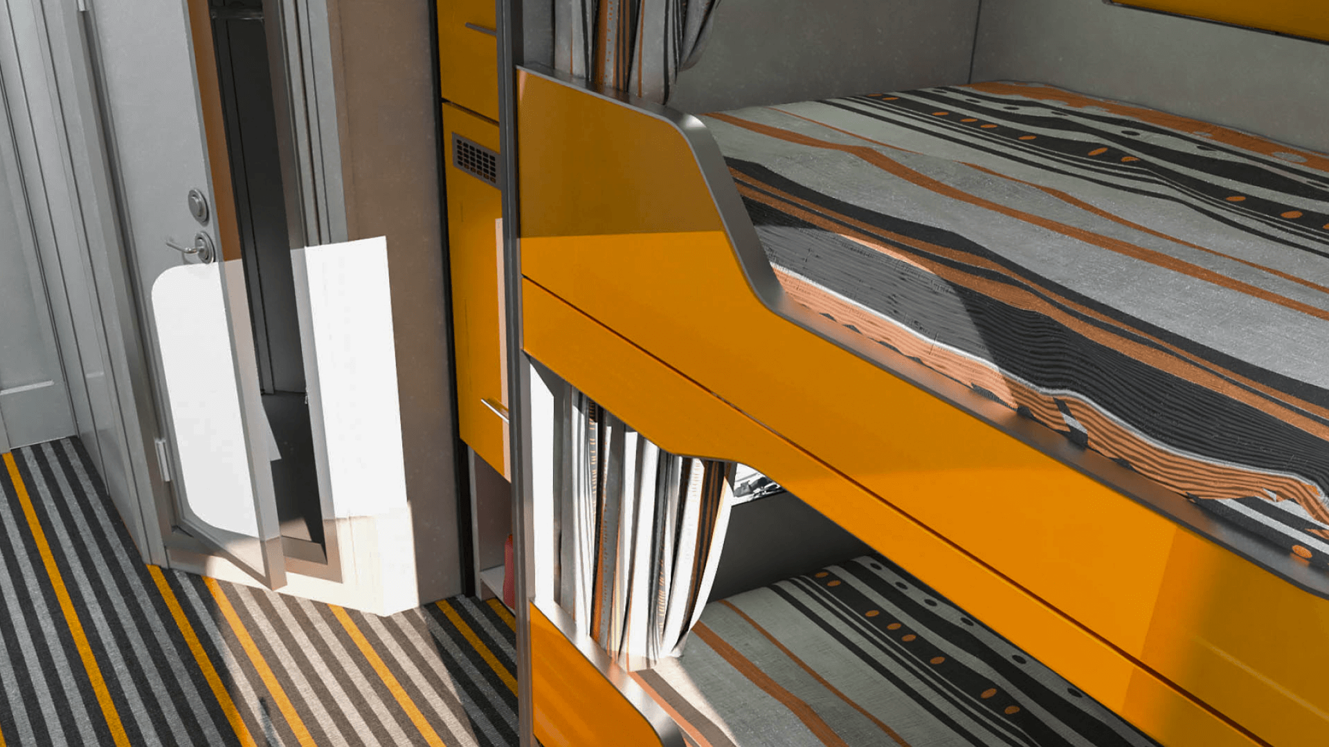 bunk beds in modern offshore accommodation module with integrated storage for offshore workers.